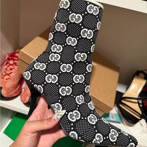 Gucci Monogram Black and White Ankle Boots